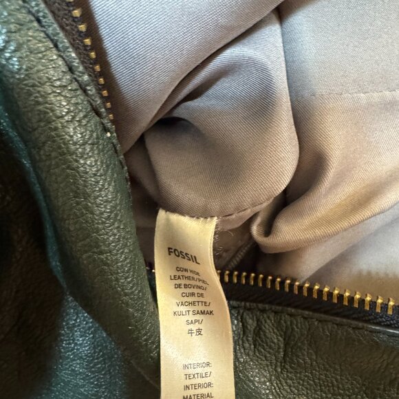 Fossil Green Leather Crosbody / Shoulder strap Bag Purse Textured Leather 13" - Picture 5 of 5